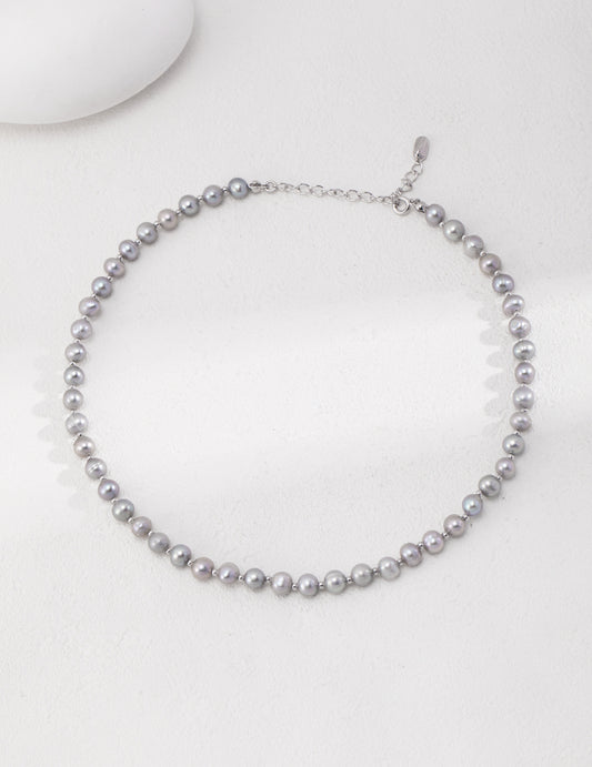 Elegant necklace crafted from high-quality 925 silver and finished in white gold, featuring a lustrous natural pearl approximately 6.3mm in size. The chain length is 37cm with a 7cm extension, allowing for an adjustable fit suitable for any occasion.